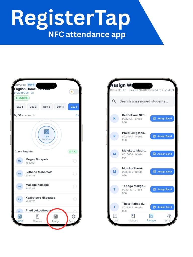 RegisterTap Assign tab and scan screen